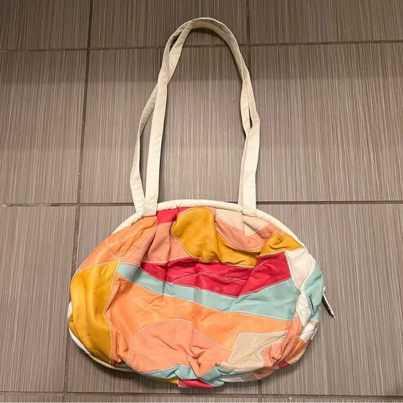 Vintage Leather Patchwork Crossbody Bag rare purse 80s quilt quilted - Picture 7 of 13